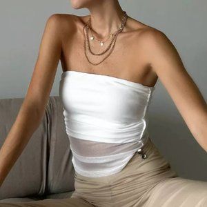 Mesh Strapless Crop Top Sleeveless Tube Cami M
